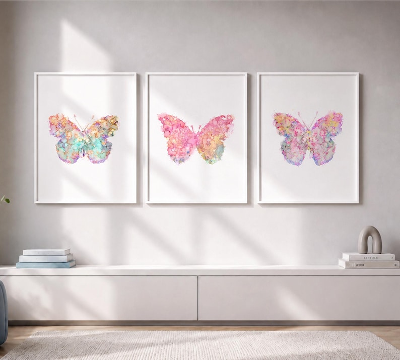 Watercolor Butterfly Print Set: Girl Nursery Wall Art - F309 image 1