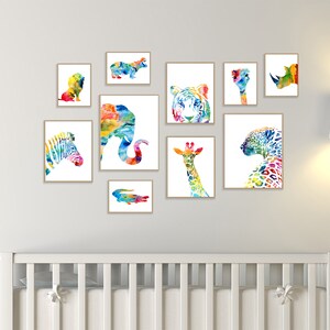 Estampados de animales de safari en acuarela: Decoración colorida para la pared de la habitación de los niños, juego de 10 - S52 imagen 4