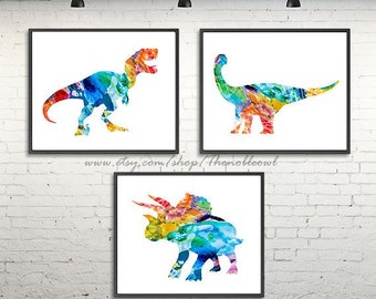 Baby nursery print, watercolor dinosaur, dinosaur art, art print, painting dinosaur, dino illustration, kids room wall, kids art -H155/7