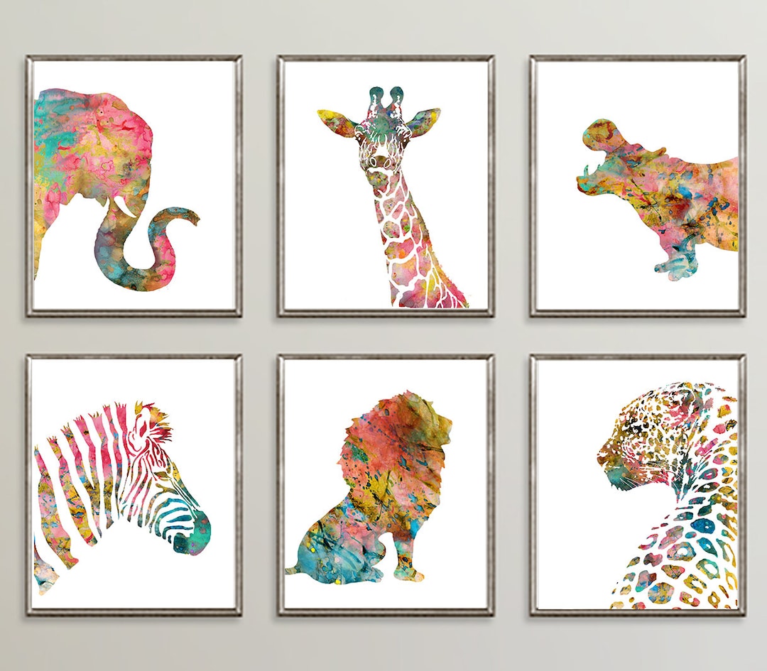 Nursery Animal Prints, Kids Animal Wall Art, Watercolor Animals, Girl