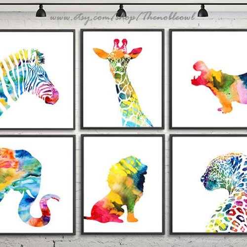 Animals Art Print Set Watercolor Painting Baby Nursery Animal Etsy