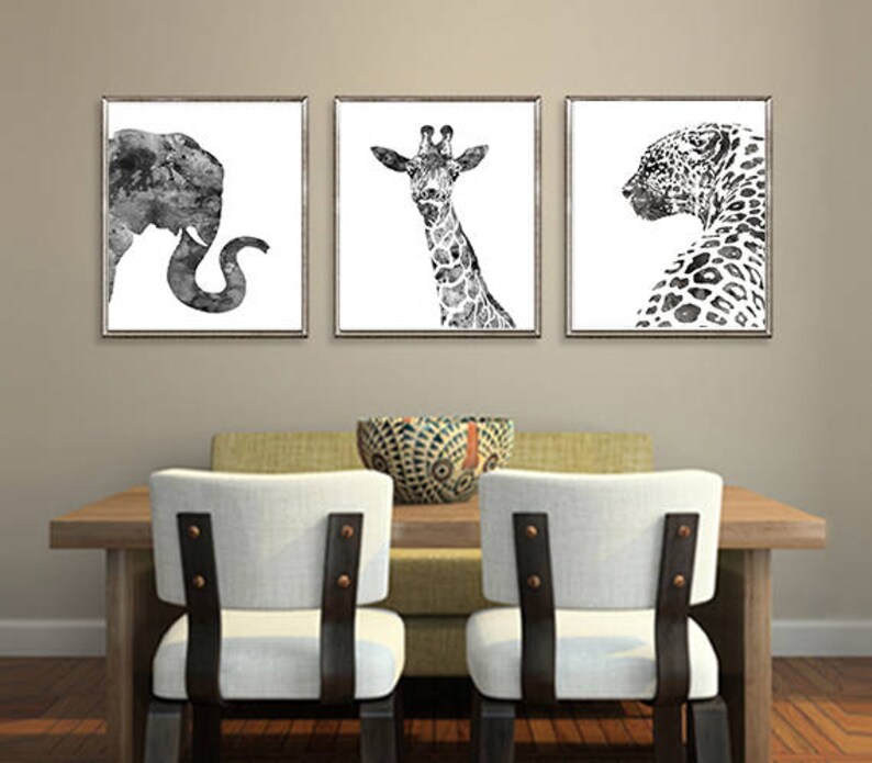 Black White Print Animals Decor African Animals Wall Art Etsy UK