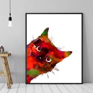 Lámina artística de gato en acuarela: decoración de pared con un animal caprichoso, 493