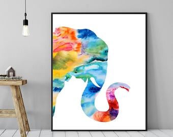 Watercolor elephant print, elephant art, elephant poster, elephant nursery animal print, elephant painting, kids room decor - S30