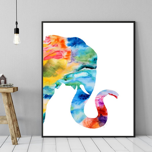 Watercolor elephant print, elephant art, elephant poster, elephant nursery animal print, elephant painting, kids room decor - S30