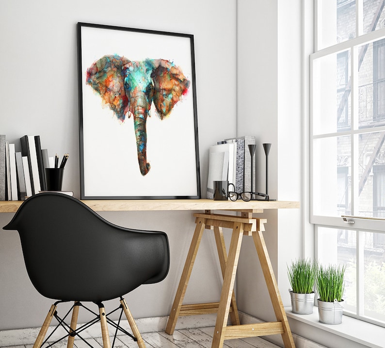 Elephant Watercolor Animal Painting, Colorful African Animal Art, Nature Home Wall Decor, Watercolor Art Print R57 image 6