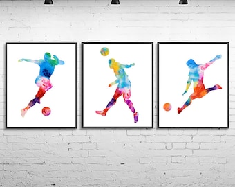 Soccer print, football poster, soccer decor, football print sports decor, boys room decor, gift for him, kids sport art set of 3 - Z23