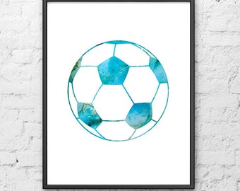 Soccer ball print, soccer print, soccer art, football poster, kids art, nursery print, nursery blue decor, sport decor - H388