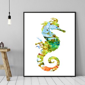Nautical Art Print Seahorse Watercolor Painting - Home Decor - 250