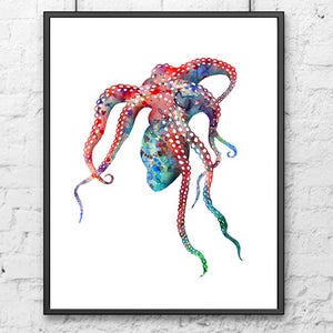 Ocean art, octopus print, nautical decor, ocean animal print, octopus art, sea life art print 143A image 4