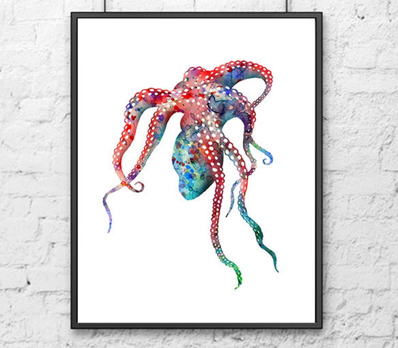 Ocean art, octopus print, nautical decor, ocean animal print, octopus art, sea life art print 143A image 4