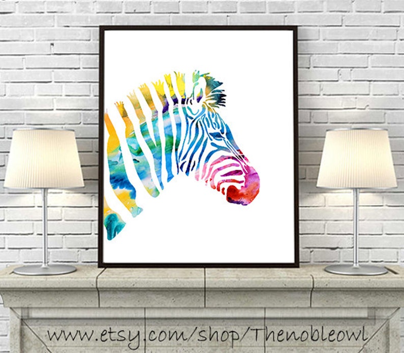 Zebra Print Nursery Zebra Art Colorful Wall Art Kids Decor Etsy
