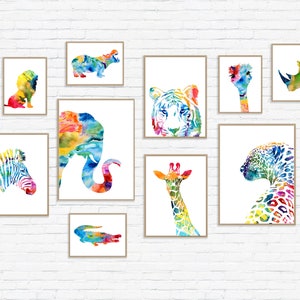 Estampados de animales de safari en acuarela: Decoración colorida para la pared de la habitación de los niños, juego de 10 - S52 imagen 2