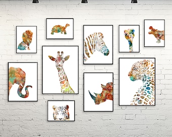 Watercolor Animal Art Prints: Safari Nursery Decor Set - S45