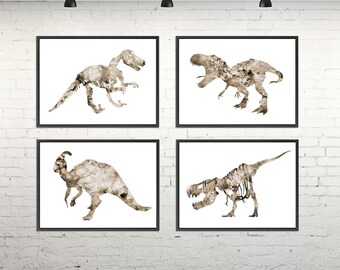 Sepia Dinosaur Art Print Set: Nursery Wall Decor, Kids Artwork - M14