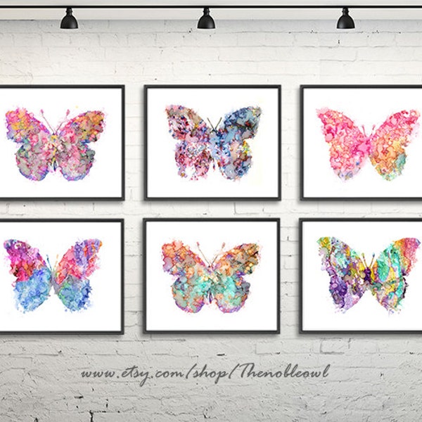 Butterfly print, butterfly art, watercolor butterflies painting, girl nursery art, watrcolor art print set of 6  - S45