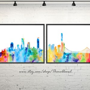 Watercolor Brisbane poster, Brisbane print, Brisbane painting, Brisbane Australia skyline, Brisbane  cityscape