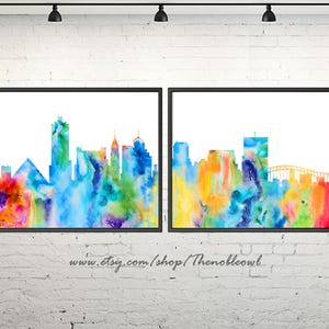 Memphis skyline Tennessee, watercolor Memphis print, Memphis cityscape, Memphis art print poster, Memphis painting, set of 2 prints