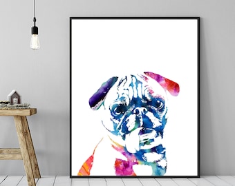 Pug Watercolor Portrait Print: Dog Lover Wall Art