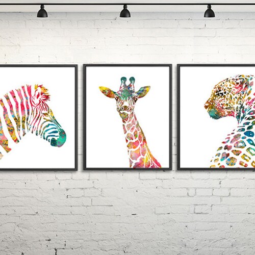 Safari Nursery Decor Set of 6 Prints Animal Art Set for Kids Etsy