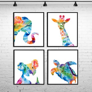 Watercolor nursery animals, kids animal wall prints, animal art, nursery room decor, gift for baby shower, animal poster set of 4 - S141