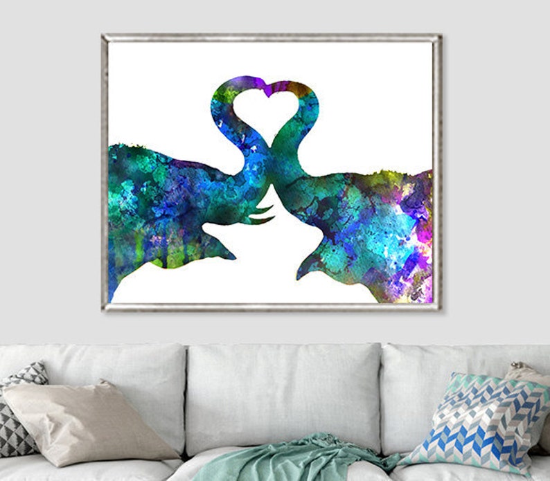 Love Art Watercolor Elephant Painting Animal Wall Decor Kiss Etsy Canada