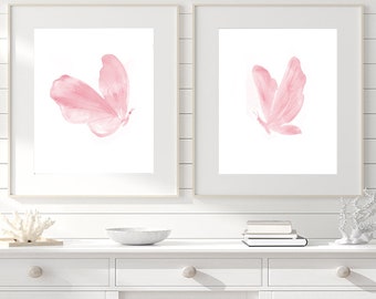 Pink Butterfly Watercolor Art Prints: House Decor, Set of 2 - F6