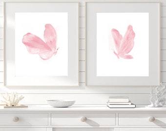 Pink butterflies print, girl nursery prints, butterfly poster, watercolor butterflies wall art, nursery art print, set of 2 prints - F6