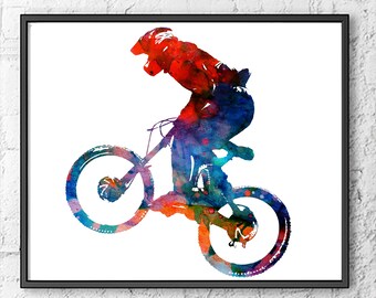 BMX Bike Watercolor Art Print: Boy Room Decor, 356