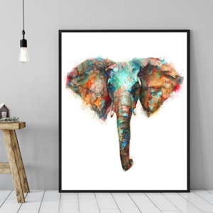 Elephant Watercolor Animal Painting, Colorful African Animal Art, Nature Home Wall Decor, Watercolor Art Print R57 image 1