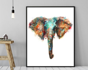 Elephant Watercolor Animal Painting, Colorful African Animal Art, Nature Home Wall Decor, Watercolor Art Print - R57