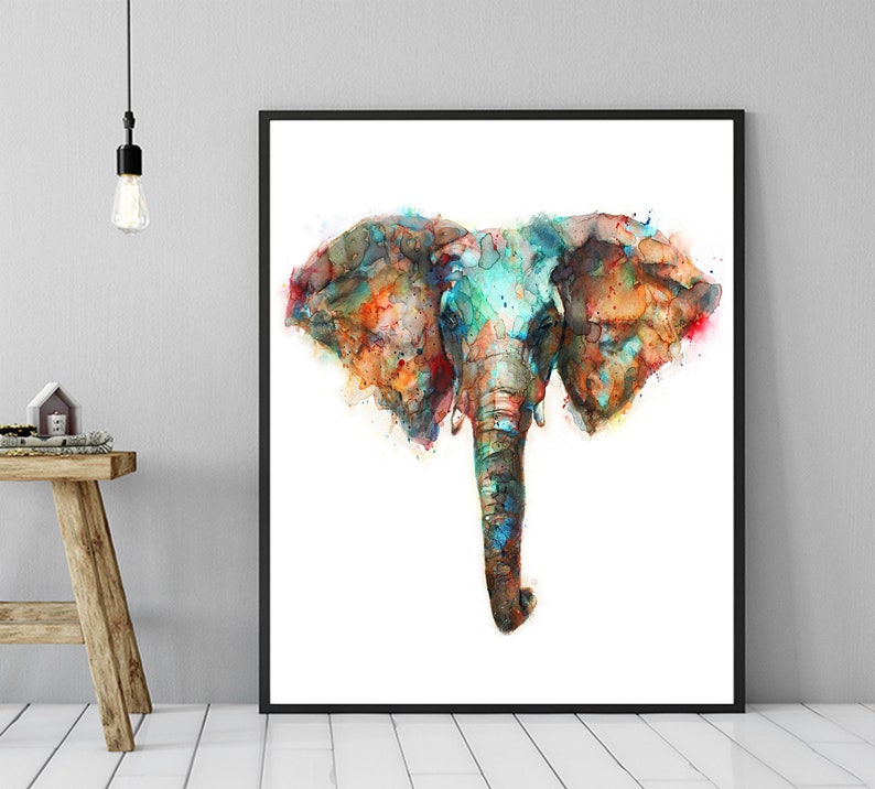 Elephant Watercolor Animal Painting, Colorful African Animal Art, Nature Home Wall Decor, Watercolor Art Print R57 image 1