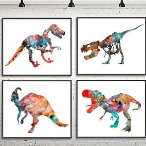 Children art, Kids print, Nursery wall art, Dinosaurs print, Dinosaur illustration, Playroom decor, Art print Set of 4 prints - S6