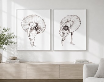 Ballet Dancer Print Set of 2, Black and White Ballerina Wall Art