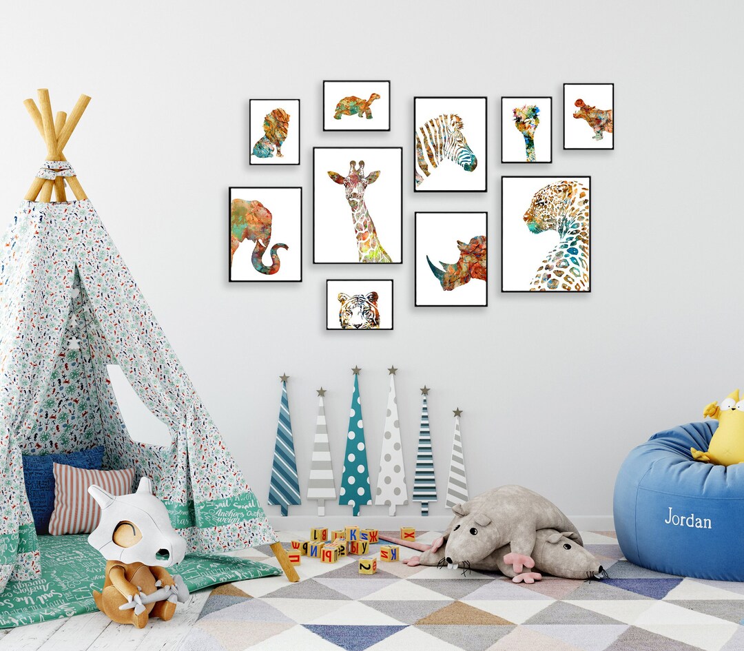 Kids Animal Art Print Watercolor Prints Set Nursery Animals - Etsy