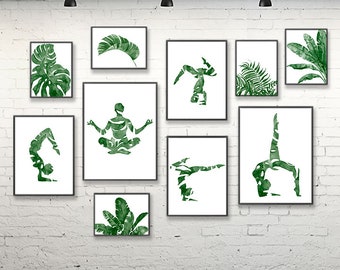Nature Yoga Studio Wall Art Prints: Green Leaf Meditation Decor - S234