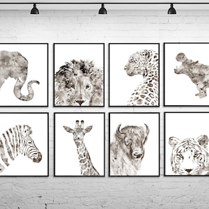 Nursery animal prints, jungle animal art, animal poster, animal lover, nursery animals, kids animal decor, safari prnts, set of 8 - M7