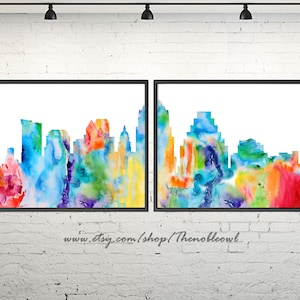 Austin skyline, Austin poster, Austin print, Austin Texas, Austin cityscape, painting Austin art print poster