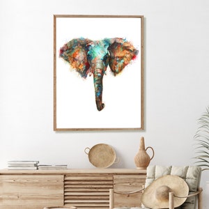 Elephant Watercolor Animal Painting, Colorful African Animal Art, Nature Home Wall Decor, Watercolor Art Print R57 image 4