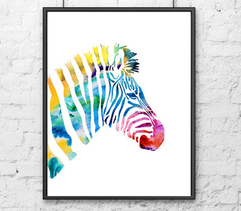 Zebra Print Nursery Art Colorful Wall Kids Decor Watercolor H229