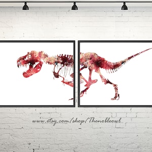 Art Print, Watercolor Dinosaurs Bones, Watercolor Trex, Painting Print - Set of 2 - 428