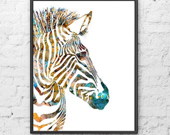 Zebra art watercolor zebra print nursery animal art kids safari wall decor zebra poster watercolor animal home decor - H198