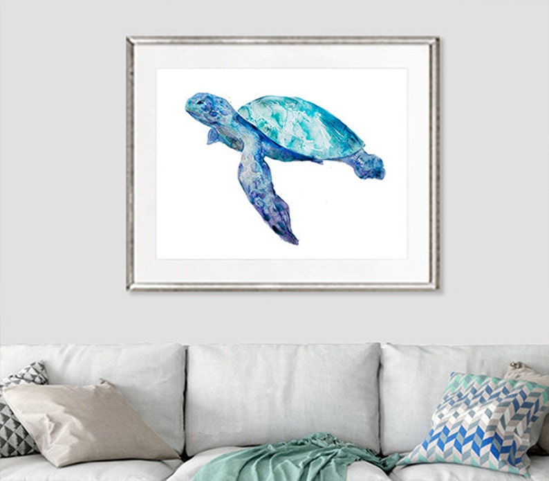 Nautical Nursery Art Watercolor Art Print Painting Turtle Blue - Etsy
