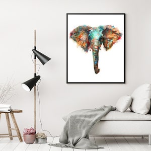 Elephant Watercolor Animal Painting, Colorful African Animal Art, Nature Home Wall Decor, Watercolor Art Print R57 image 3