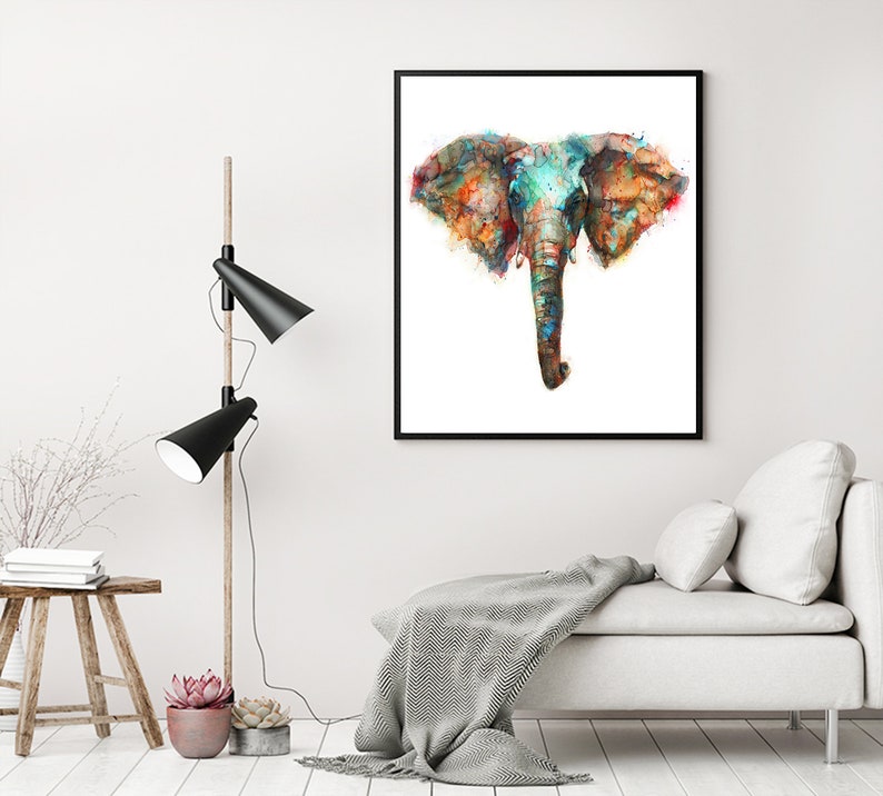 Elephant Watercolor Animal Painting, Colorful African Animal Art, Nature Home Wall Decor, Watercolor Art Print R57 image 3