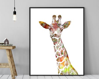 Giraffe Watercolor Art Print: Kids Nursery Wall Decor, 125