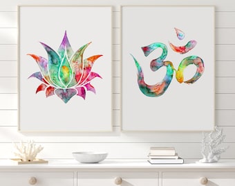 Lotus Om Yoga Art Prints, Meditation Wall Art, Spiritual Zen Decor - F13