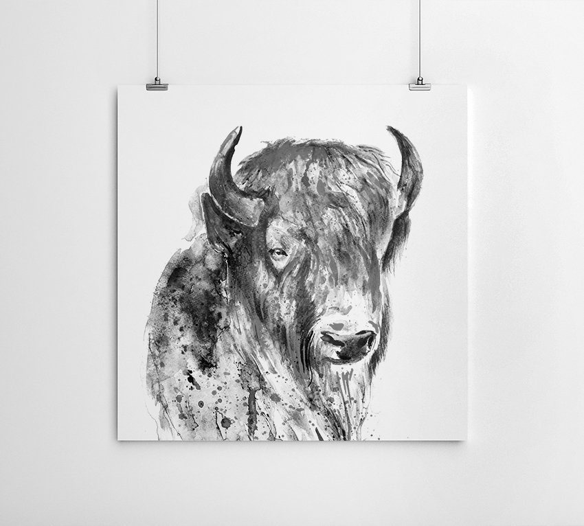 Black white animals art print set gray decor watercolor | Etsy