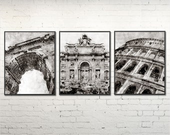 Rome skyline, Rome cityscape, Rome print, Rome posters, Rome travel print, travel decor, Rome wall art, travel wall print set of 3