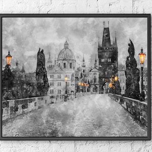 Prague art Prague print Prague poster print painting wall art Czech Republic art Prague skyline Prague cityscape Prague travel poster
